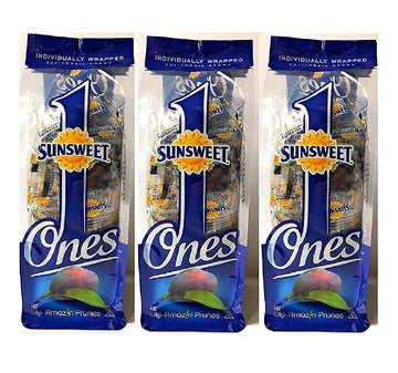 Sunsweet Ones Individually Wrapped Pitted Prunes Bundle - 3 Packages (each package is 6 ounces) and Prune Recipe E-Book (Downloadable)