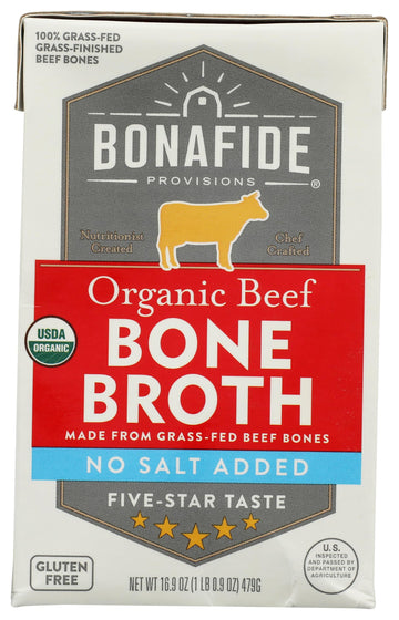BONAFIDE PROVISIONS Organic No Salt Added Beef Bone Broth, 16.9 OZ