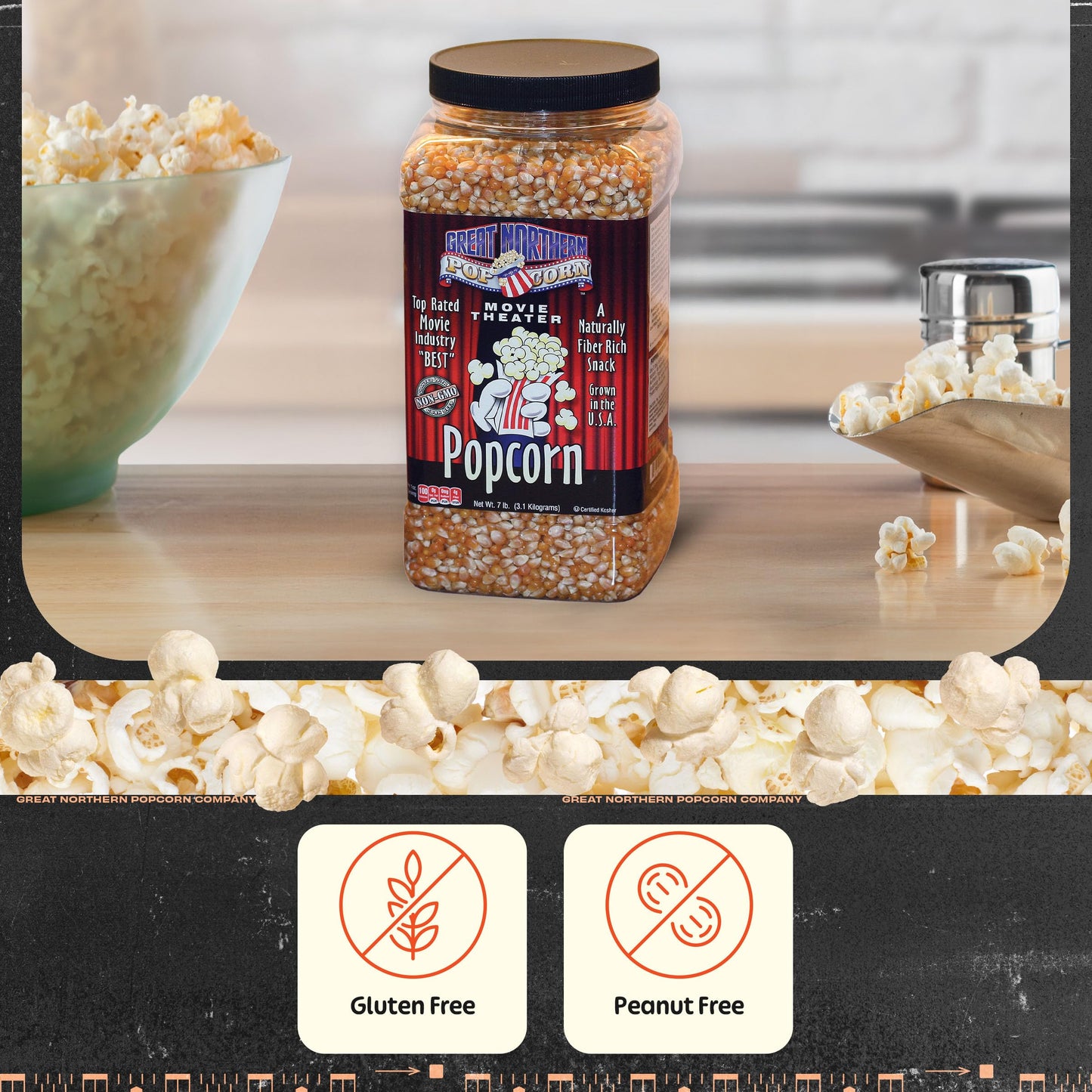 Great Northern Popcorn Yellow Popcorn Kernels - 7lb Jug, Non-GMO Gourmet, For Microwave, Stovetop, or Popping Machine