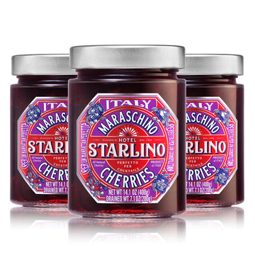 Hotel Starlino Maraschino Cherries - All-Natural Italian Cherries for Cocktails & Desserts - 14.1 oz Jar, Pack of 3