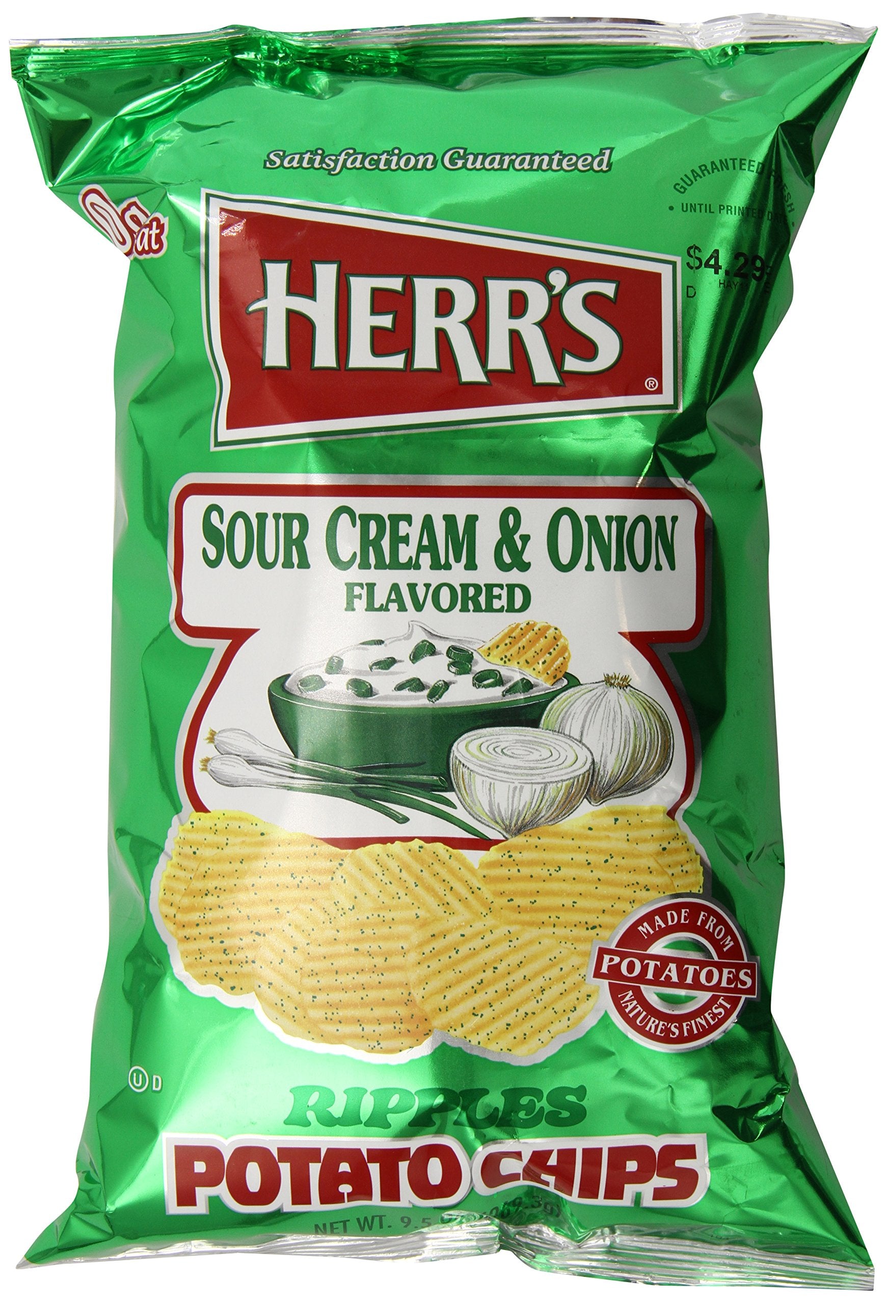 Herrs Sour Cream and Onion Potato Chips, 9 Ounce (Pack of 1)