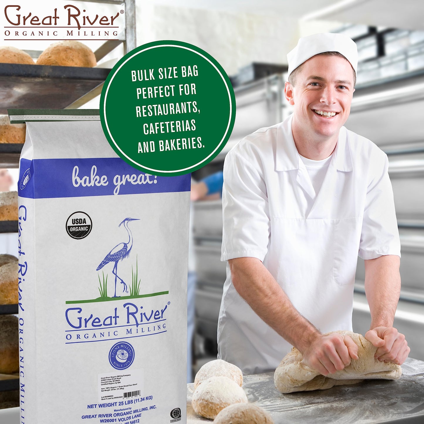Great River Organic Milling Organic Unbleached Wheat Bread Flour | Artisan Bread Flour for Baking | Multi-Purpose Wheat, Unbroma