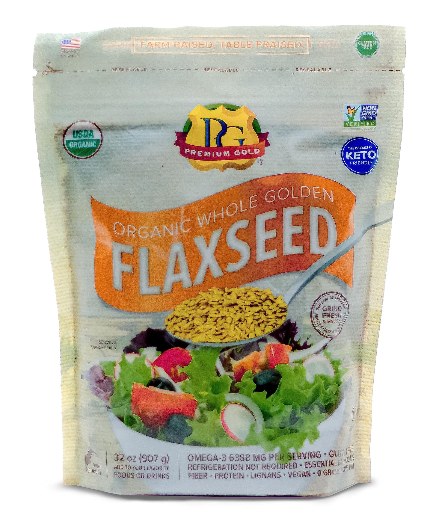 Premium Gold | Organic Whole Flax Seed | High Fiber Food | Omega 3 | 6 Pounds