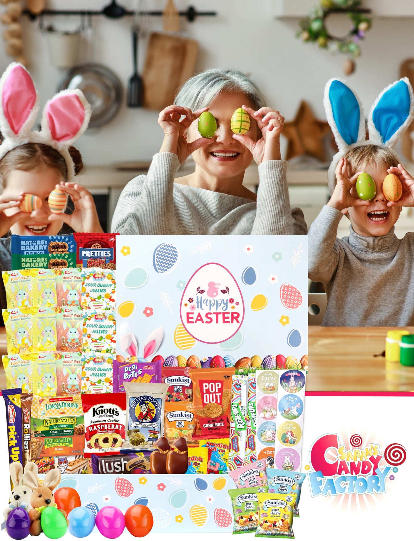 Easter Snack Box (72 Count) Filled With Candy, Snacks, Treats And Plush Easter Bunny, Great Package For Family, Friends, Kids, B