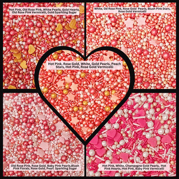 Confect Pink, White & Gold Heart & Flower Sprinkles Mix - Edible Sprinkles For Baking, Cake & Cupcake Decorations - Valentines D