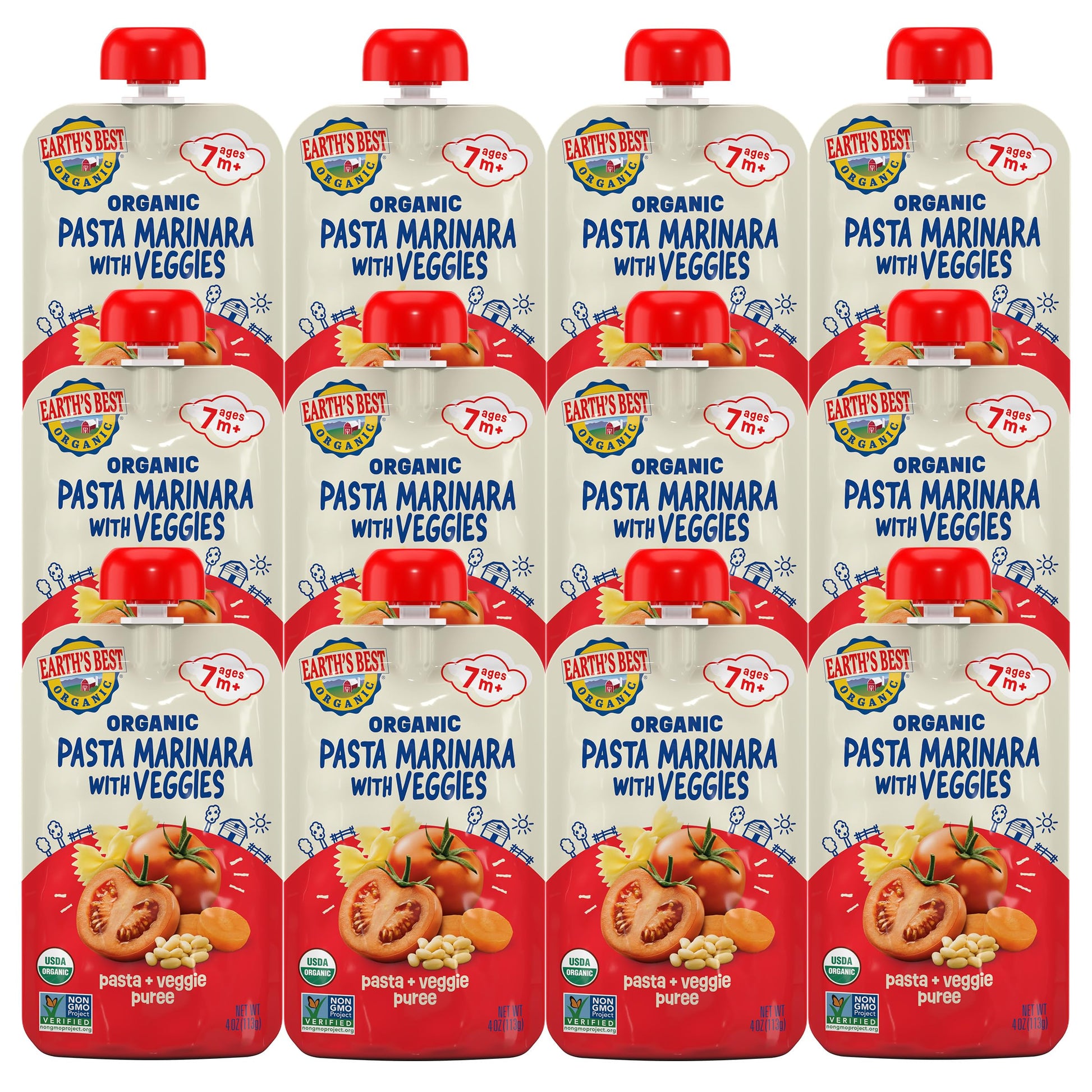Earth'S Best Organic Pasta Marinara With Veggies Pouch, 4 Oz (Pack Of 12)