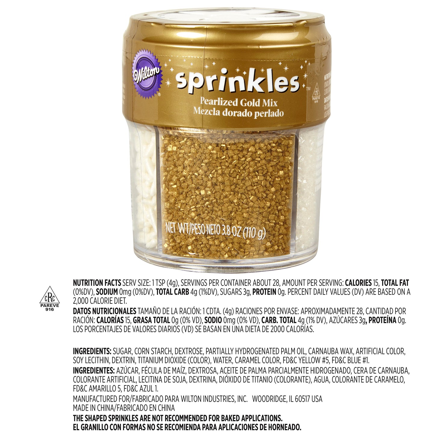 Wilton Pearlized Gold Sprinkles, 3.8 oz. Edible Gold Glitter