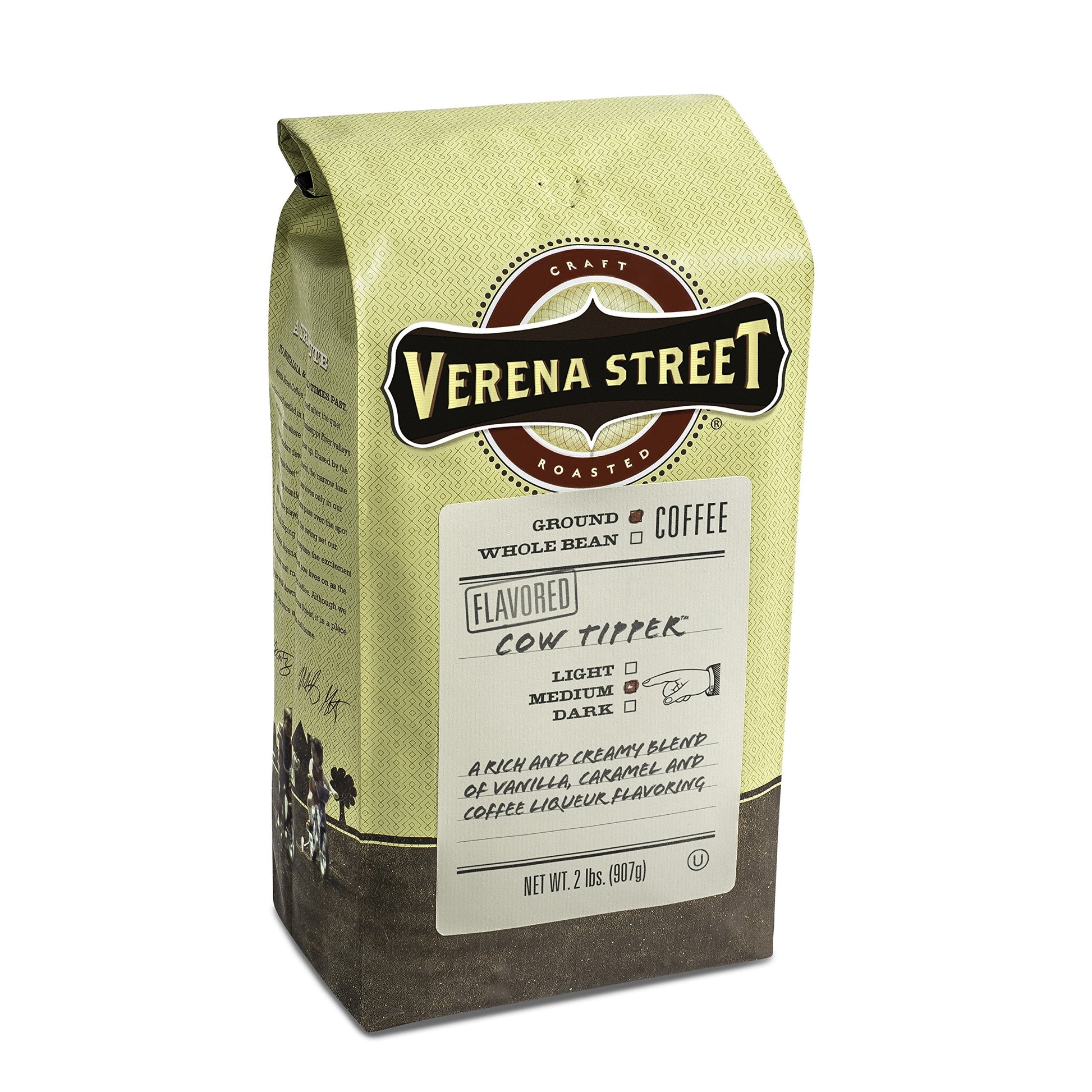 Verena Street Flavored Ground Coffee, Cow Tipper, Medium Roast, 2 Pound Pack, Rainforest Alliance Certified