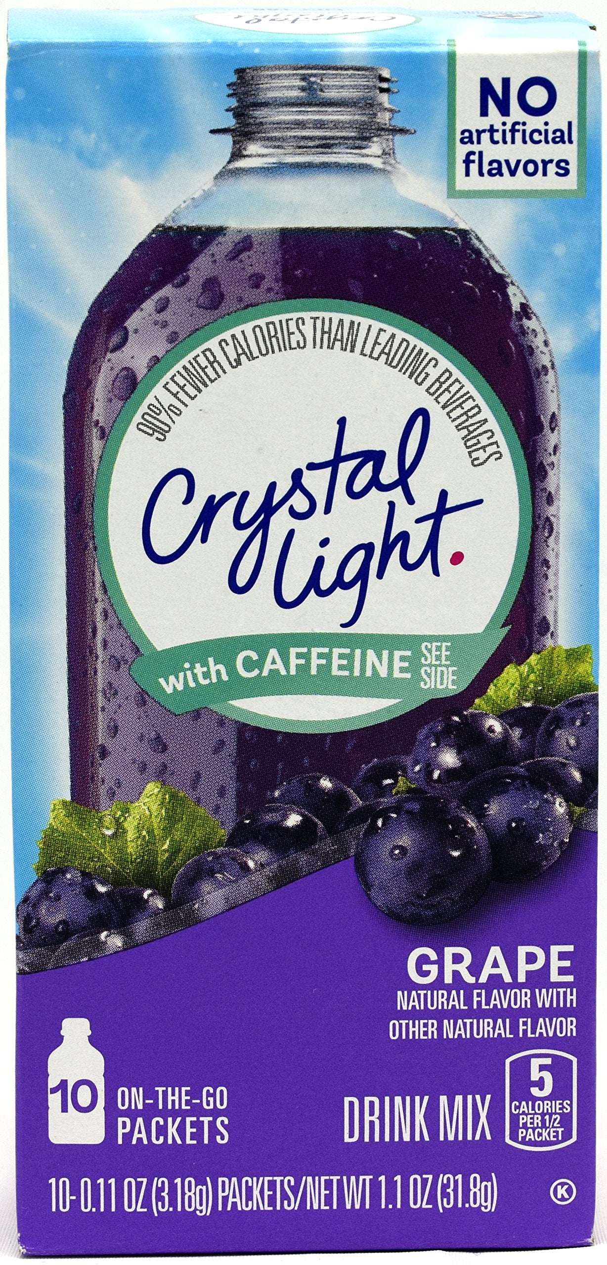 Crystal Light On The Go Grape Drink Mix with Caffeine, 1.1 oz, 10 Packets, Pack of 5