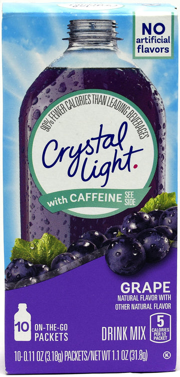 Crystal Light On The Go Grape Drink Mix with Caffeine, 1.1 oz, 10 Packets, Pack of 5
