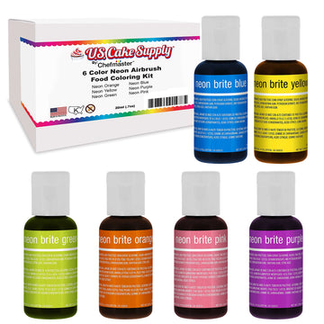 6 Color Cake Food Coloring Liqua-Gel Decorating Baking Neon Colors Set - U.S. Cake Supply .75 Fl. Oz. (20Ml) Bottles Neon Colors - Made In The U.S.A.