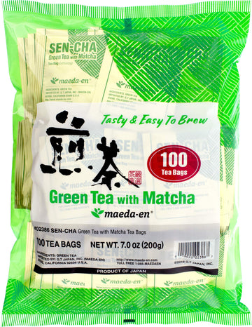 Maeda Sen-Cha Green Tea With Matcha Tea Bags, 100-Count