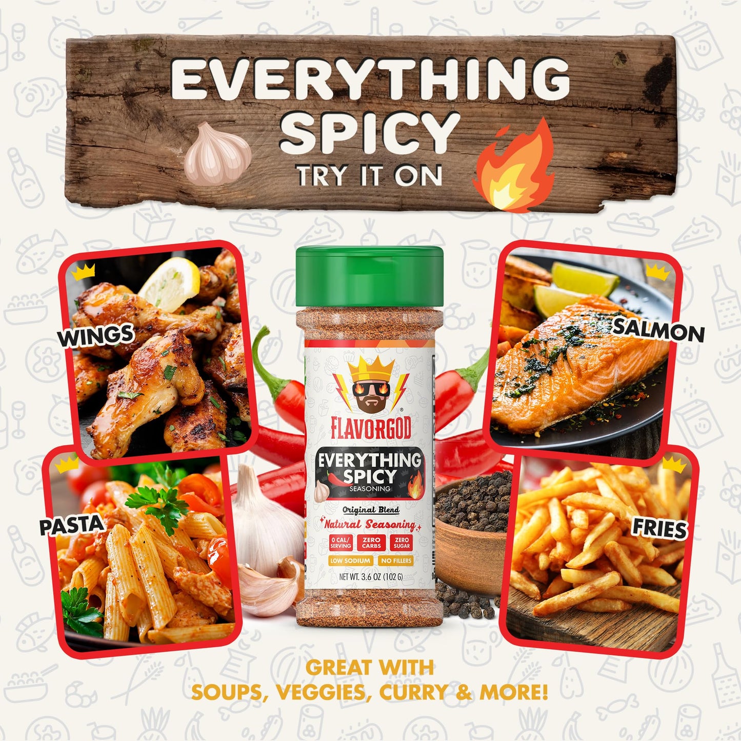 Flavor God Everything Spicy Seasoning Mix - All Natural Spice Blend, Large (Pack of 2), Kosher, Low Sodium, Vegan, Keto Friendly