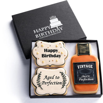 Happy Birthday Gift Basket Custom Sugar Cookies - Happy Birthday Cookies in Gift Box, Hand Decorated Kosher Treats for Men, Him,