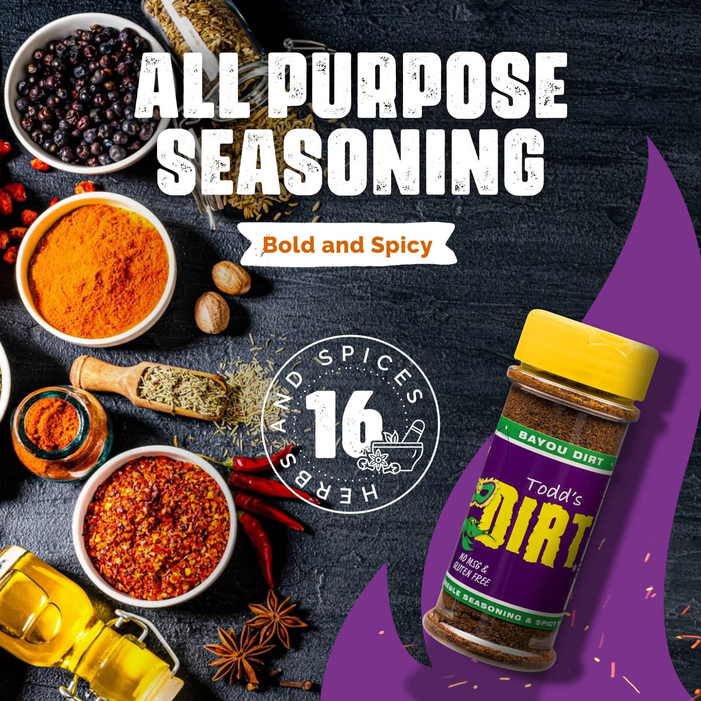 Todds Dirt - Bayou Dirt Small Bottle 3.3Oz, Cajun & Blackening Seasoning, Gourmet Spicy All Purpose Seasoning Thats Great On Eve