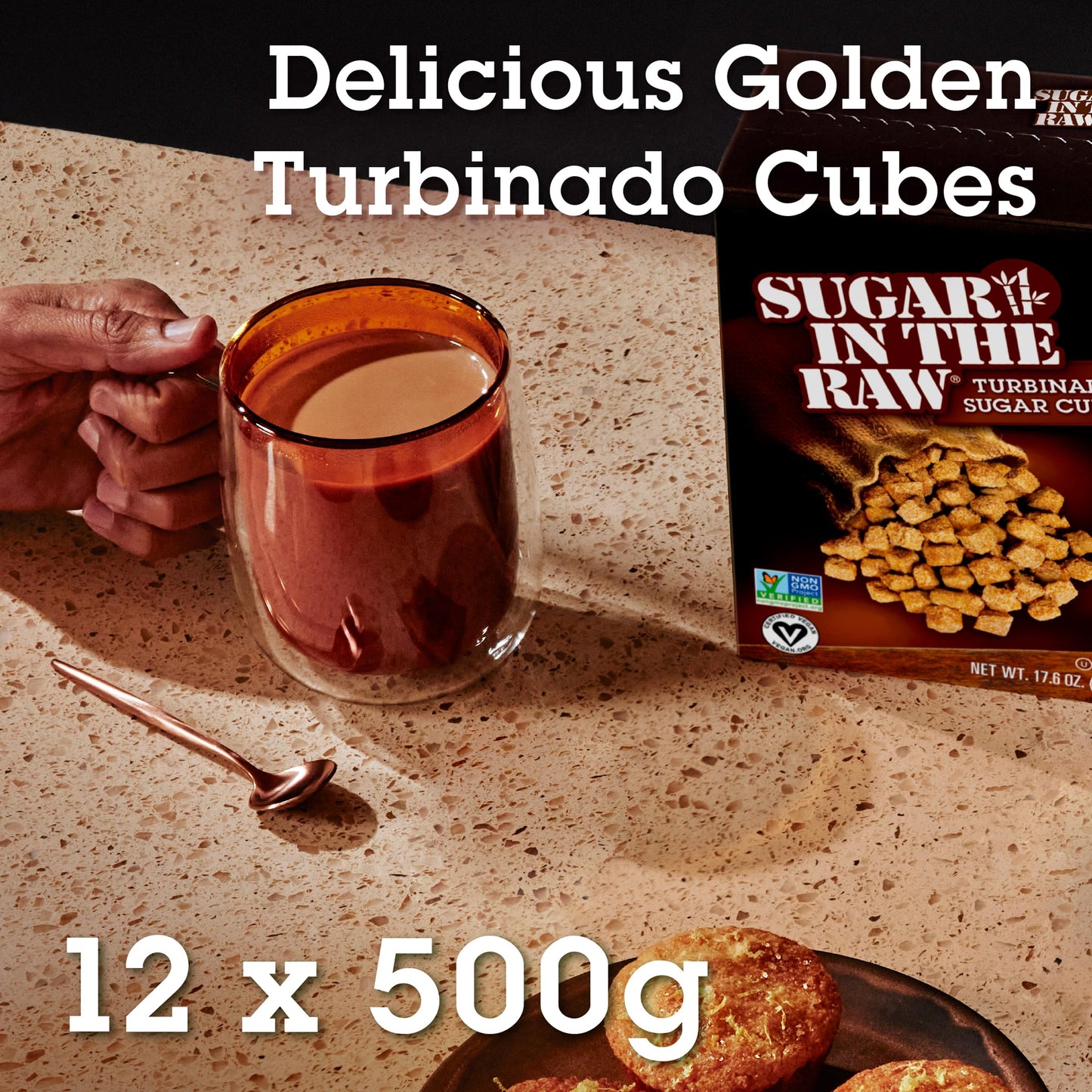 IN THE RAW Sugar Cubes, Granulated Turbinado Cane Sugar, Vegan, Gluten-Free, Non-GMO, 1.1 lb (Pack of 12)