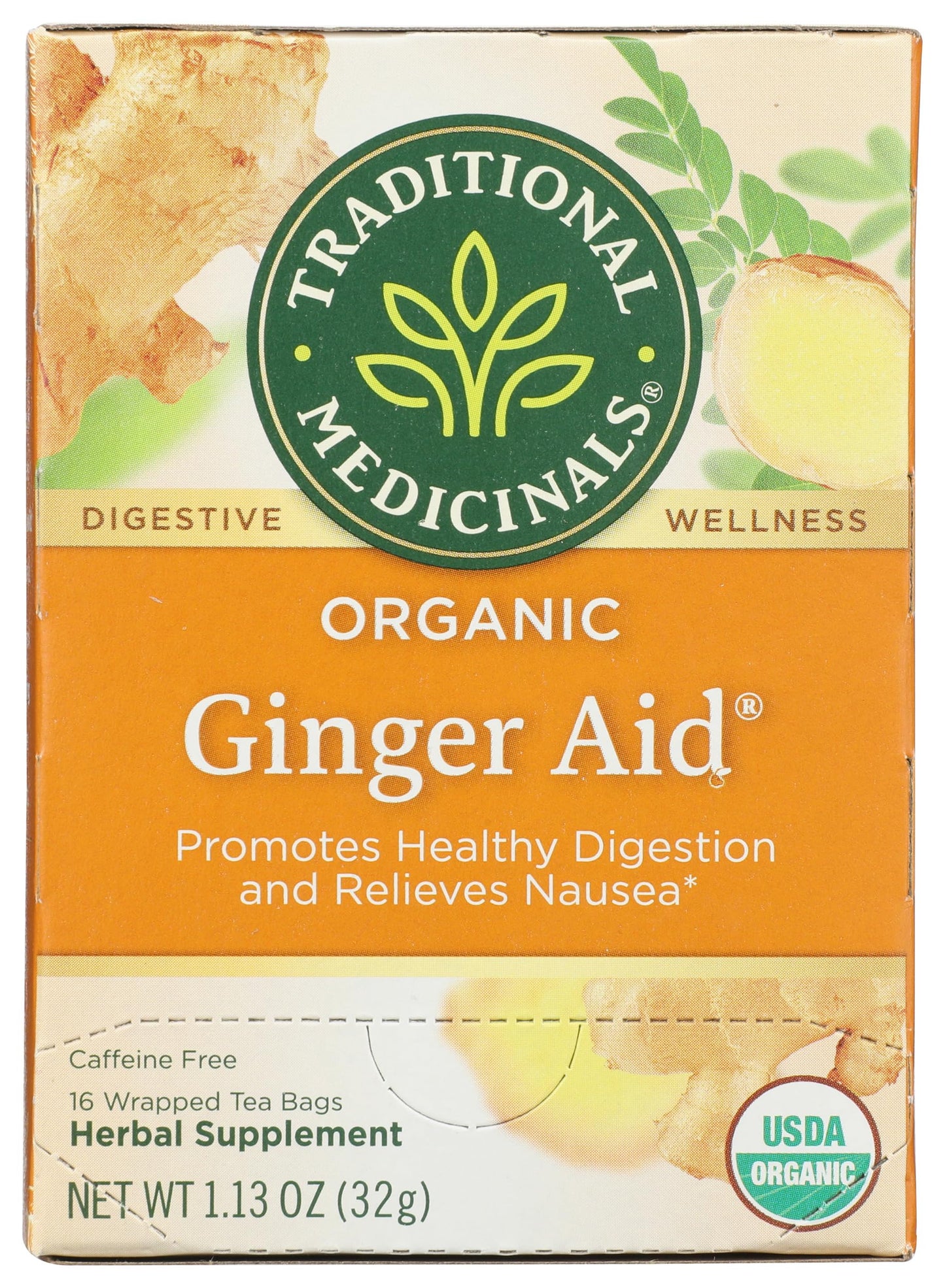 Traditional Medicinals Organic Ginger Aid Herbal Tea - 16 Tea Bags, Promotes Healthy Digestion, Pack of 1