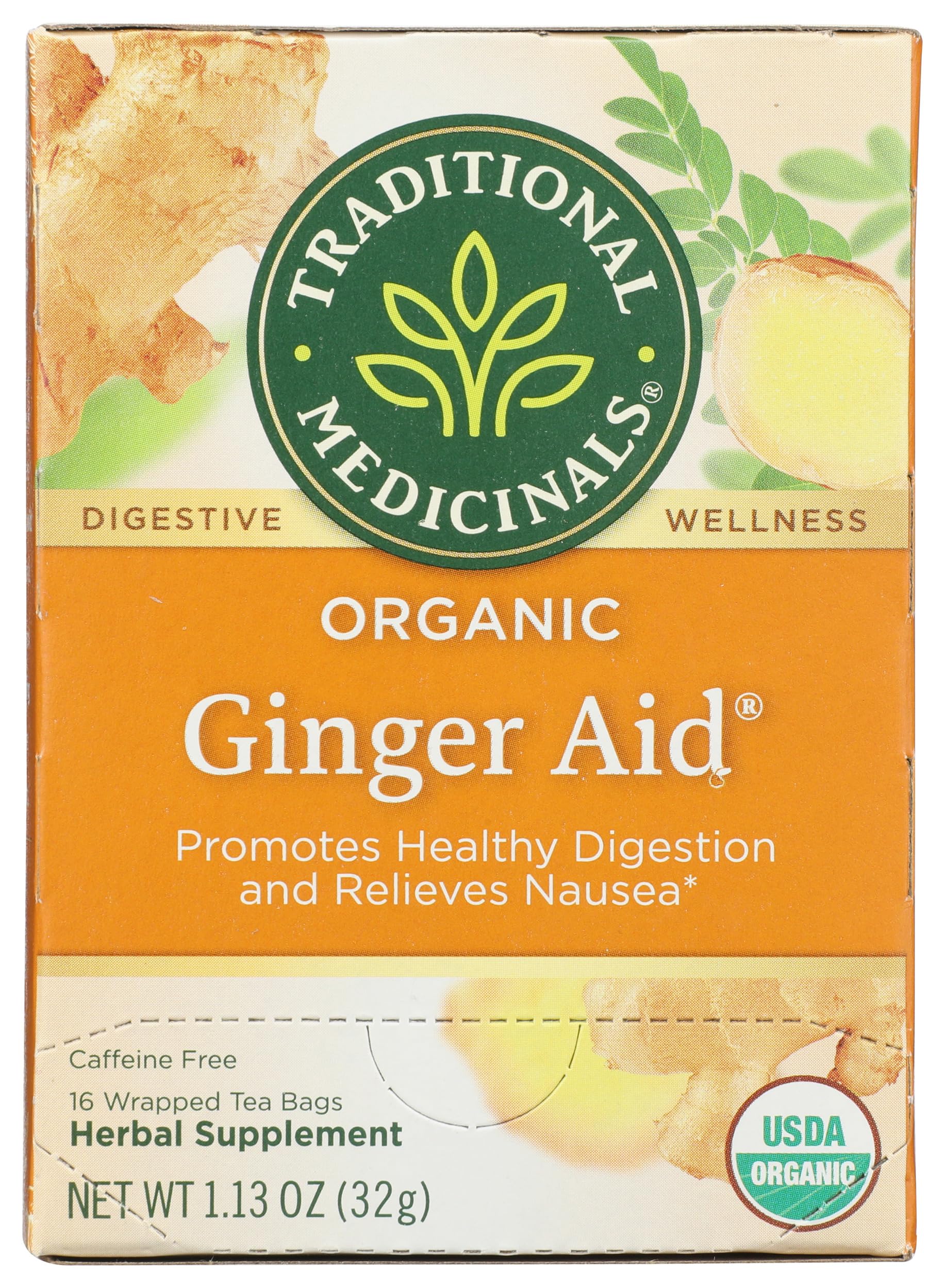 Traditional Medicinals Organic Ginger Aid Herbal Tea - 16 Tea Bags, Promotes Healthy Digestion, Pack of 1