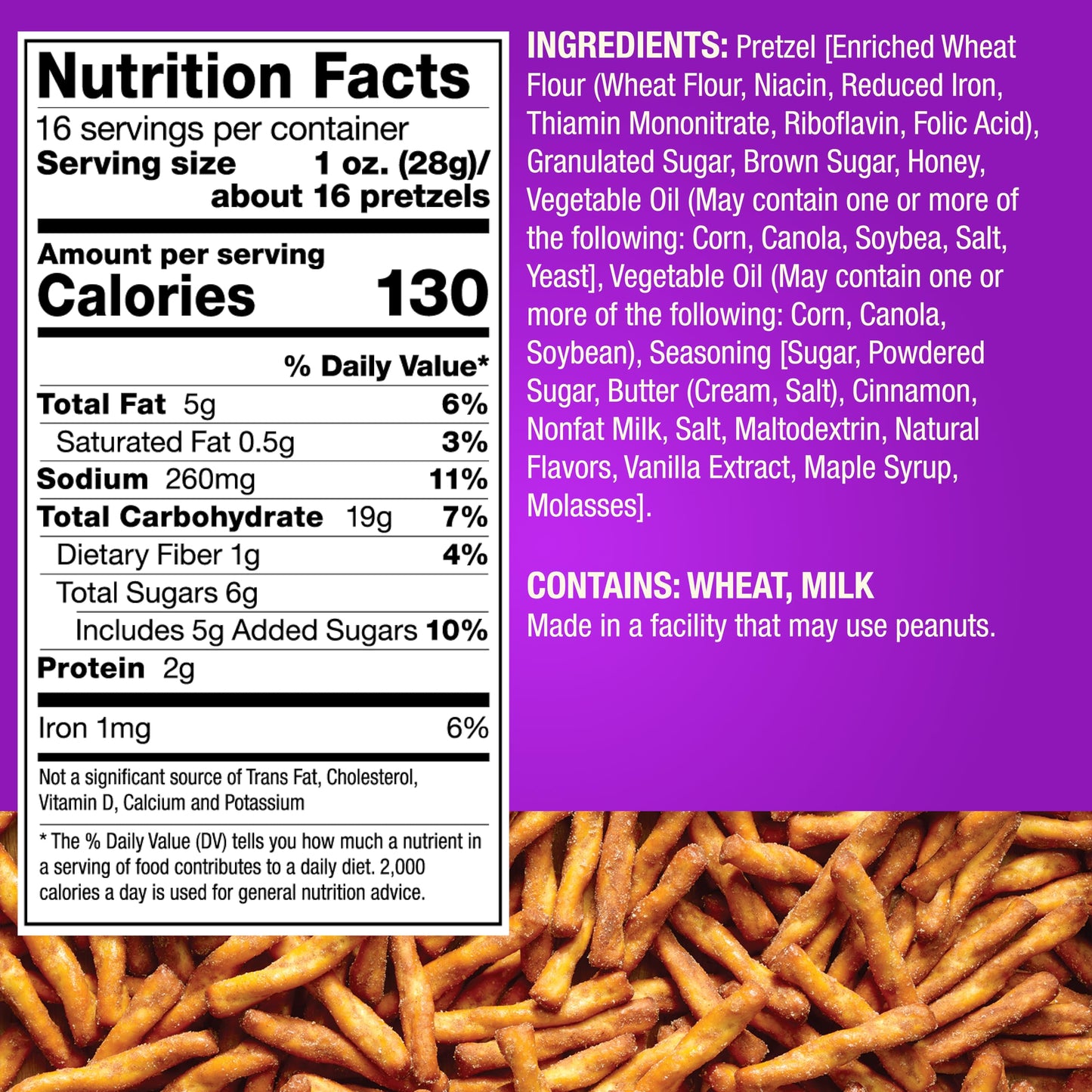 Dot's Homestyle Pretzels Cinnamon Sugar Seasoned Pretzel Twists, 16oz Bag - Healthy Kids Snacks, Crunchy & Delicious Treats