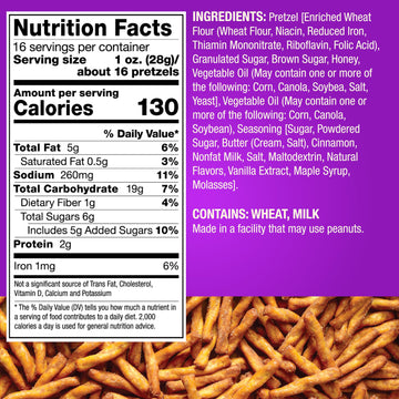 Dot's Homestyle Pretzels Cinnamon Sugar Seasoned Pretzel Twists, 16oz Bag - Healthy Kids Snacks, Crunchy & Delicious Treats