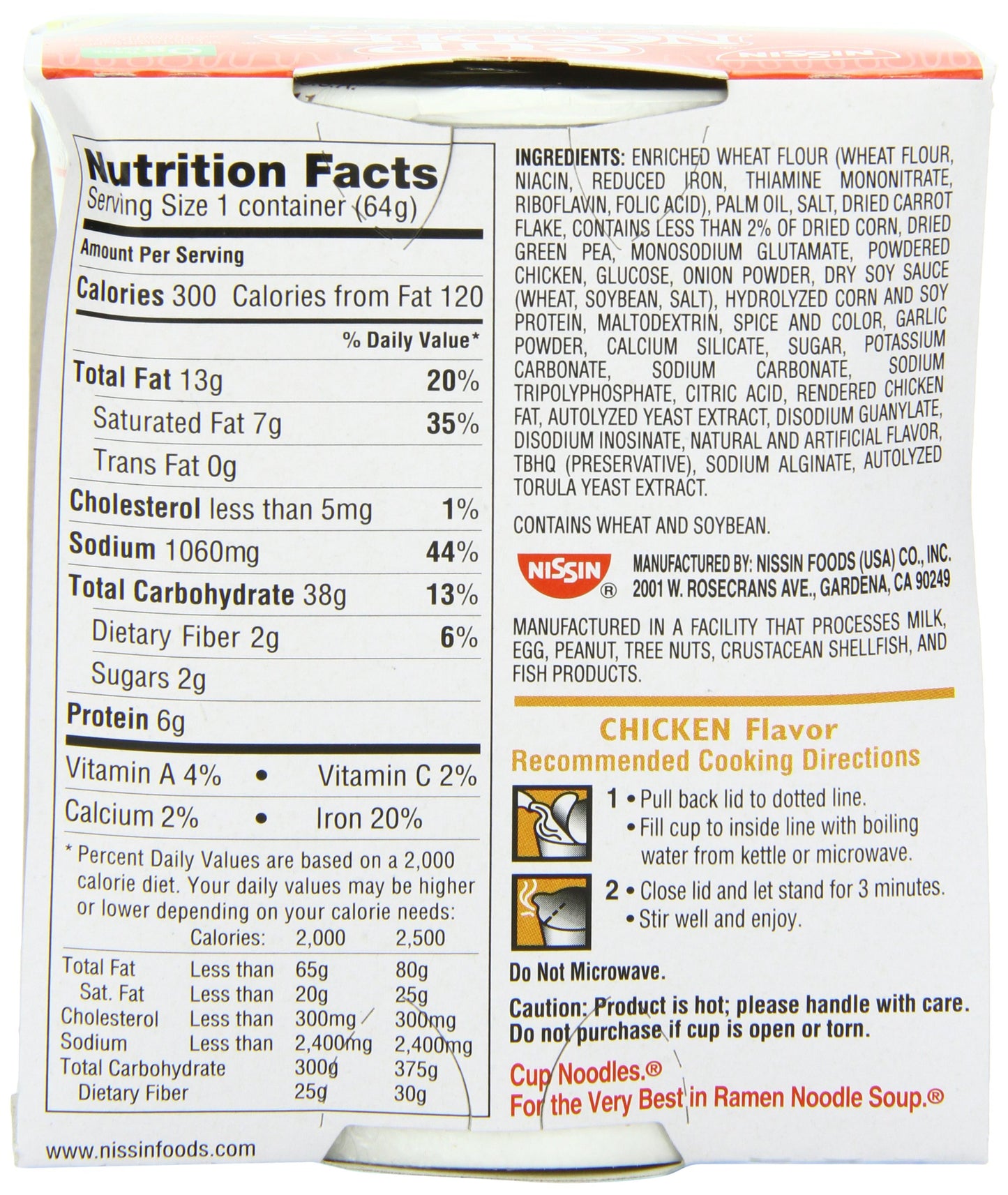 Nissin Cup Noodles Chicken Flavor Soup 2.25 Oz (Pack Of 12)