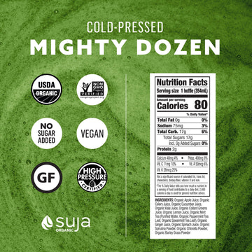 Suja Organic Mighty Dozen, Celery, Cucumber, Kale, Collard Greens, Apple, 12 Fl Oz Bottle