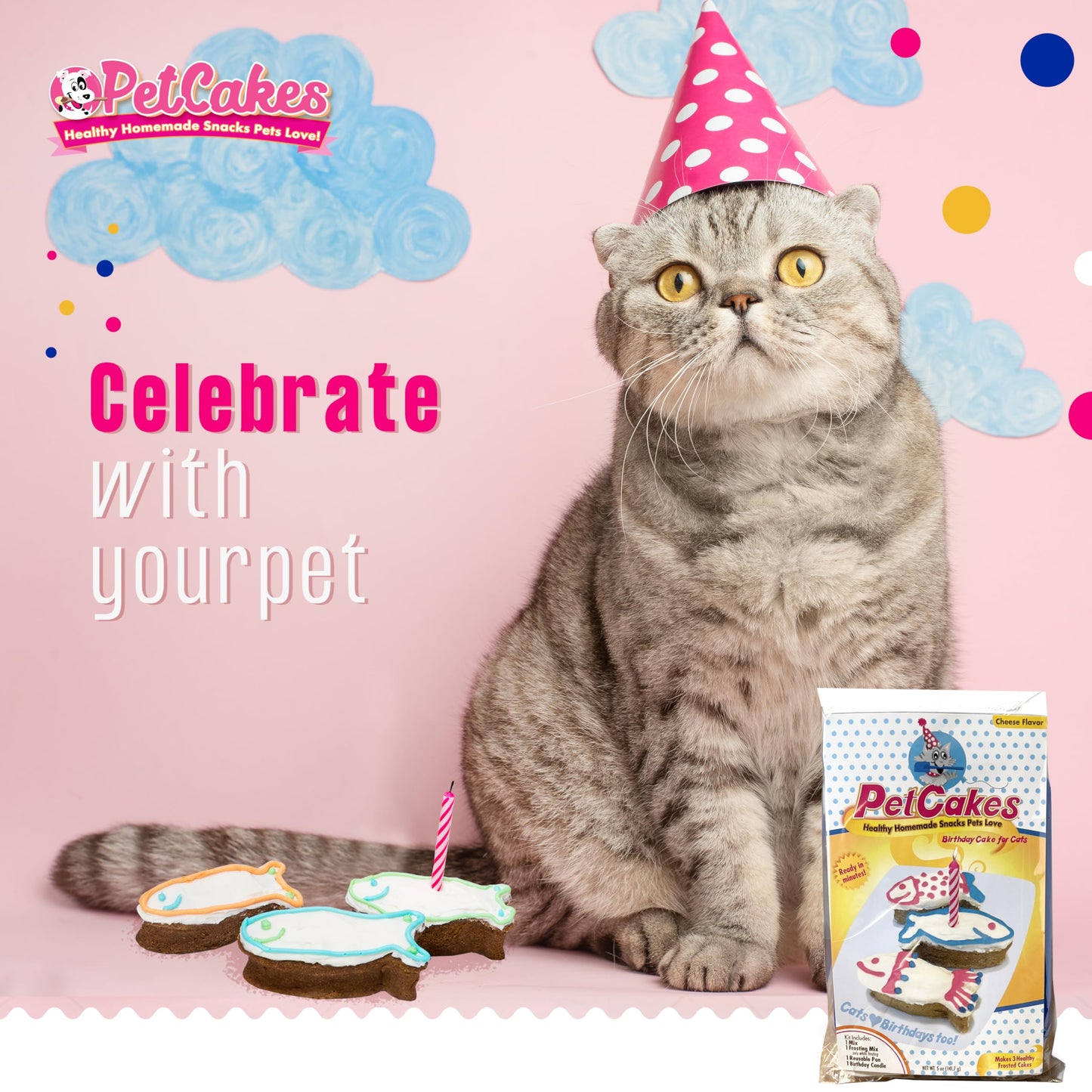 PetCakes Cat Birthday Cake Kit - Cheese Flavor Natural Treats - 5.5 Oz