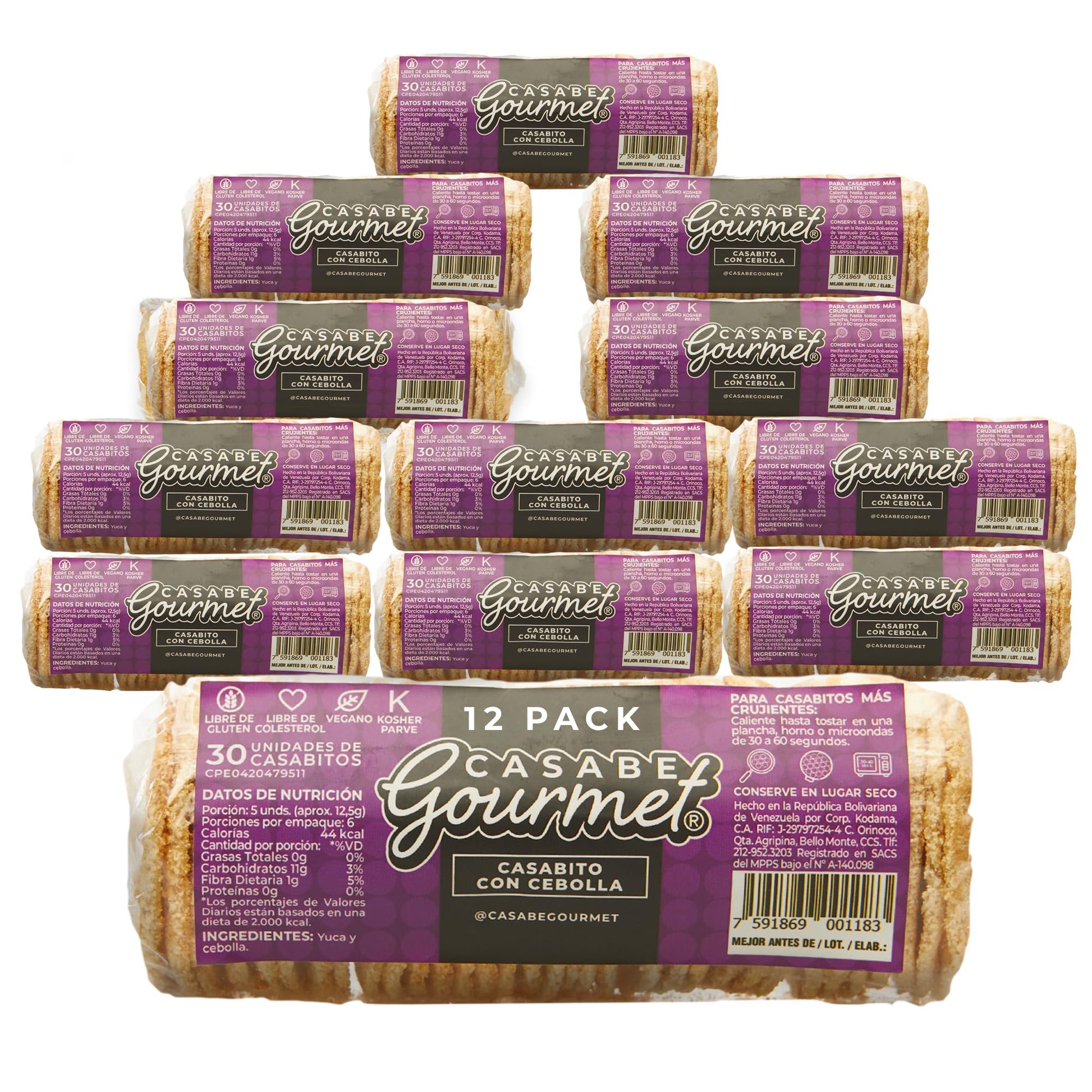 Casabe Gourmet Large Cassava Chips - Onion Flavor - 12 Pack, Vegan, Gluten Free, Organic Low Carb Cassava Crackers, Made in Vene