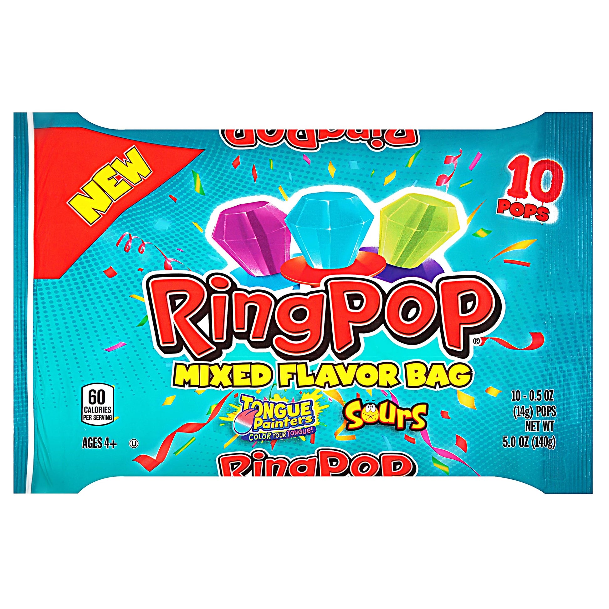 Ring Pop Individually Wrapped Bulk Lollipop Variety Pack - 10 Count Lollipop Suckers w/Assorted Tongue Painters and Sours Flavor