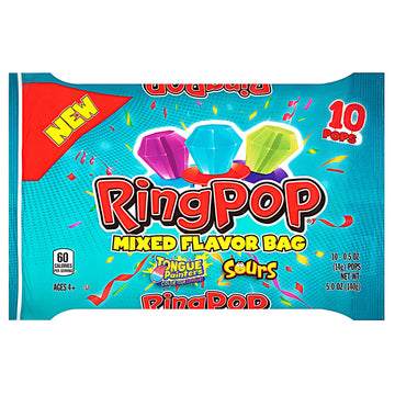 Ring Pop Individually Wrapped Bulk Lollipop Variety Pack - 10 Count Lollipop Suckers w/Assorted Tongue Painters and Sours Flavor
