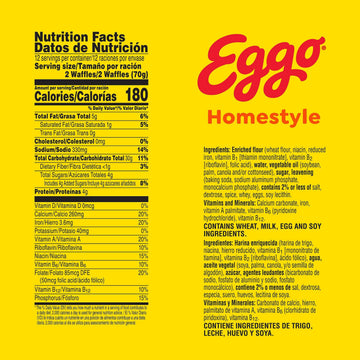 Eggo Frozen Waffles, Frozen Breakfast, Breakfast Food, Family Pack, Homestyle, 29.6oz Box (24 Waffles)