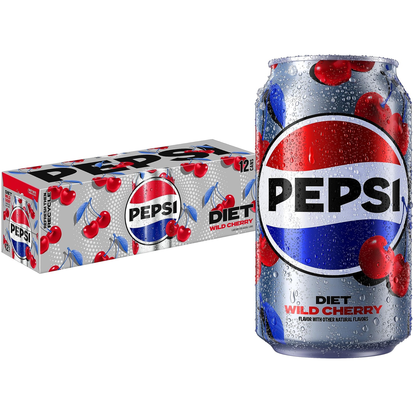 Diet Pepsi Cola Soda Pop, Wild Cherry, 12oz Cans (12 Pack)