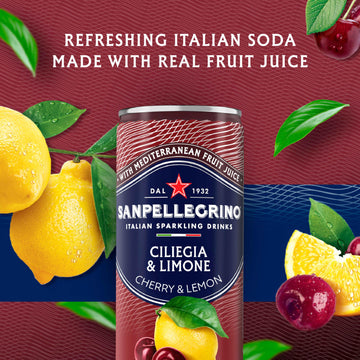 Sanpellegrino Italian Sparkling Drink Ciliegia And Limone, Sparkling Cherry And Lemon Beverage, 24 Pack