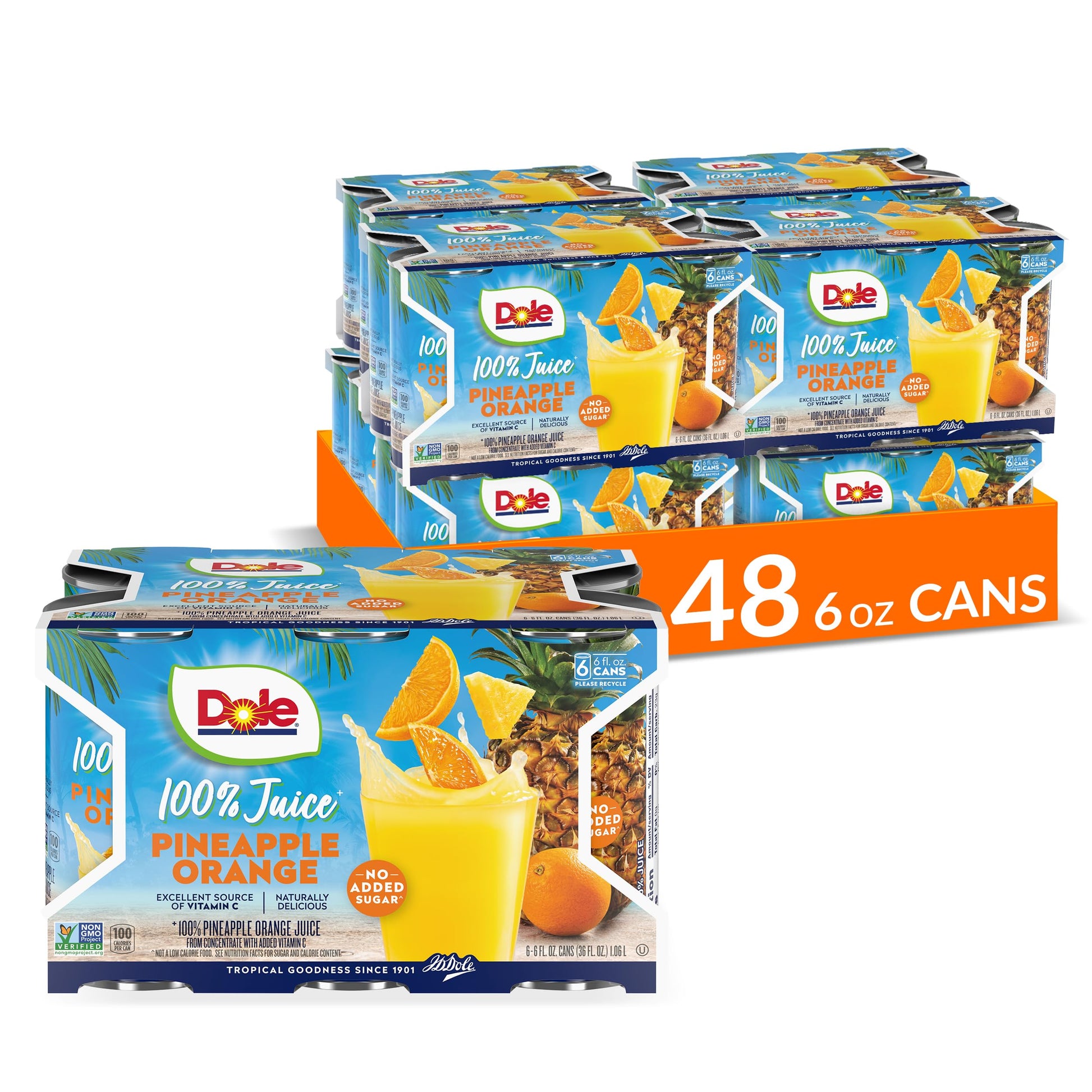 Dole Pineapple Orange Juice  100% Fruit Juice With Added Vitamin C  6 Fl Oz (Pack Of 6)  48 Total Cans