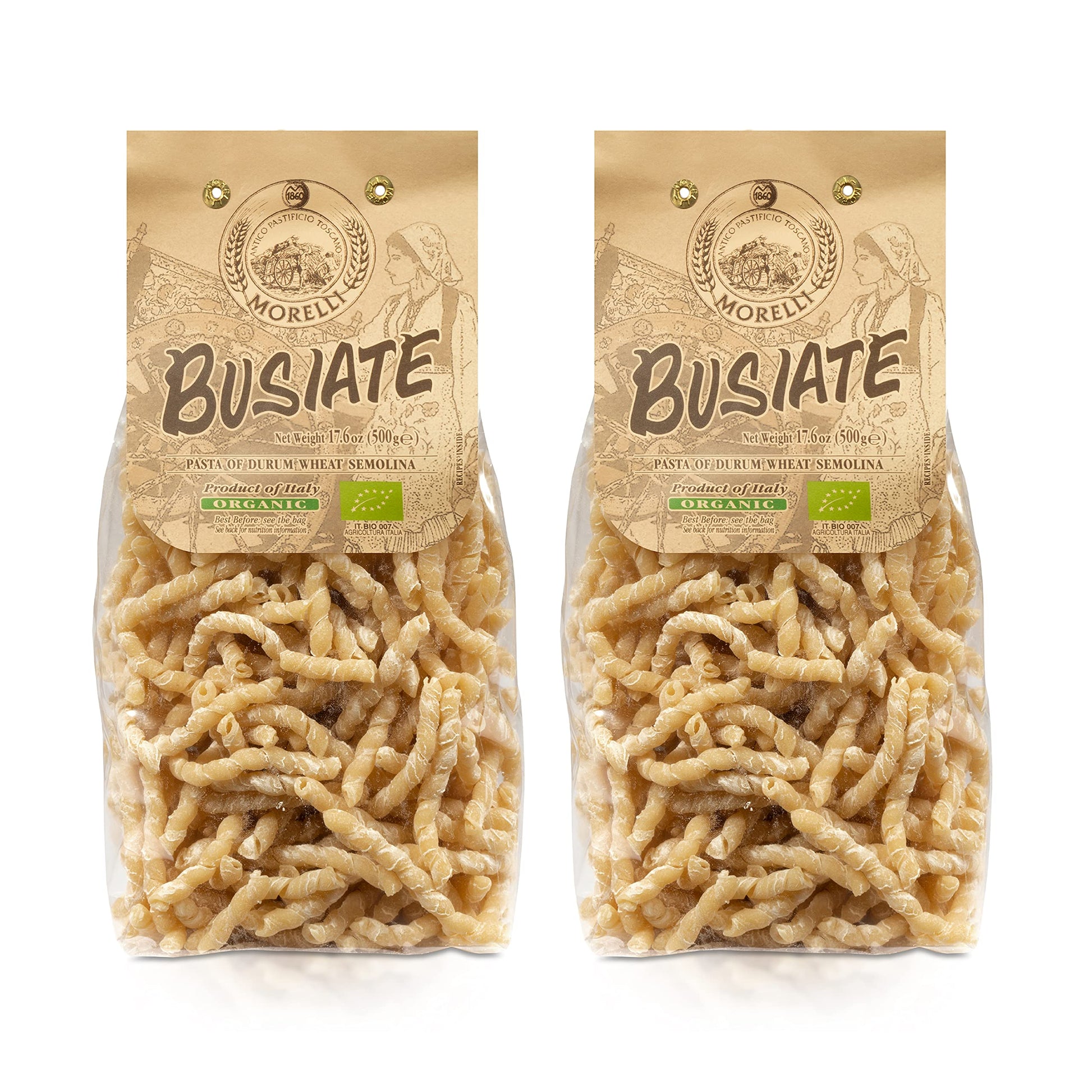 Morelli Spiral Pasta - Organic Premium Durum Wheat Semolina Italian Pasta From Italy - Protein-Rich, Ancient Grains, All Natural
