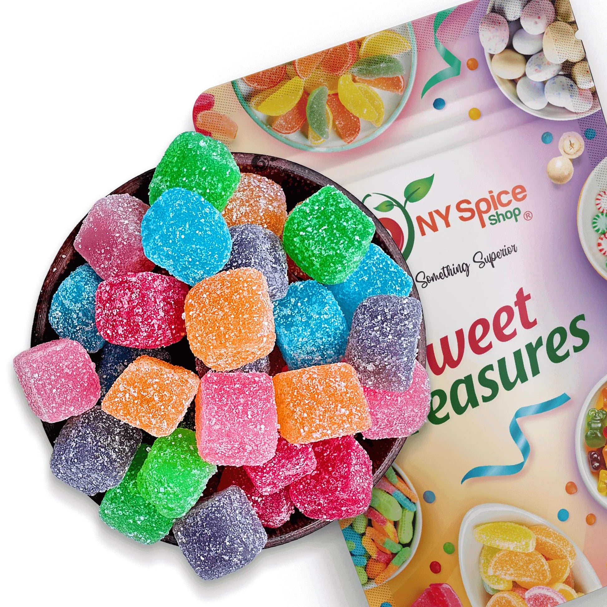 NY Spice Shop Sour Gummy Cubes - 1 Pound Chewy Gummies, Mix Fruit Flavors, Resealable Bag