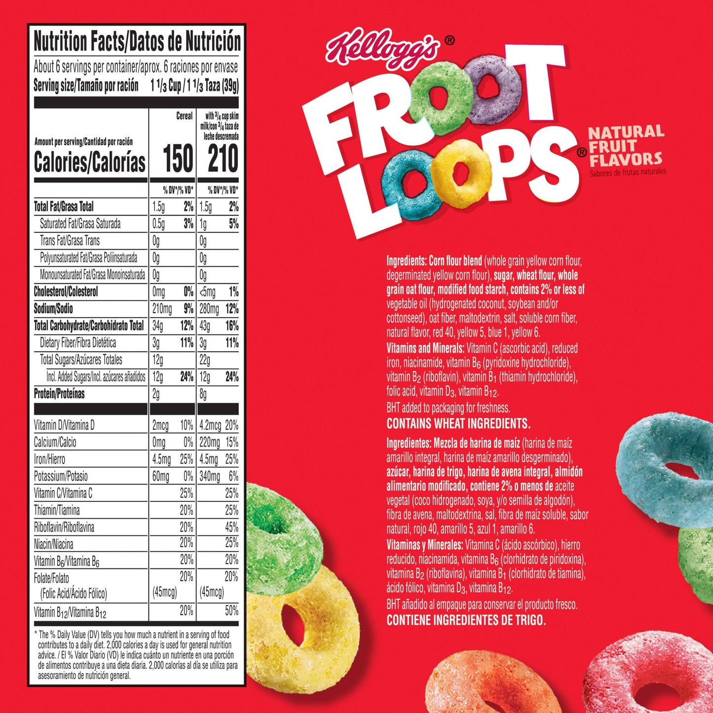 Kelloggs Froot Loops Breakfast Cereal, Good Source of Fiber, 15g Whole Grain, 8.9 oz
