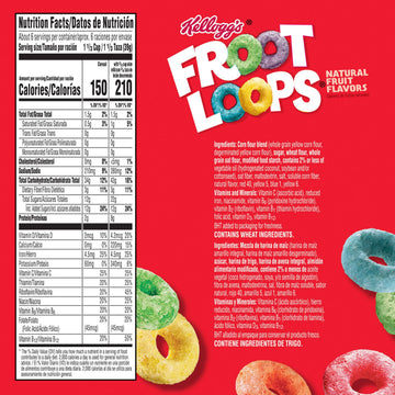 Kelloggs Froot Loops Breakfast Cereal, Good Source of Fiber, 15g Whole Grain, 8.9 oz