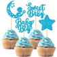 Gyufise 24Pcs Blue Glitter Baby Boy Cupcake Toppers Star Moon Sweet Baby Babyshower Boy Cupcake Picks For Baby Shower Boys Birth