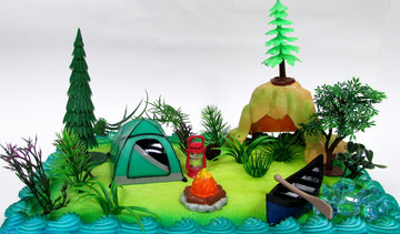 Nature Scene CAMPING 20 Piece Birthday CAKE Topper Set, Featuring Camping Items and Decorative Themed Accessories