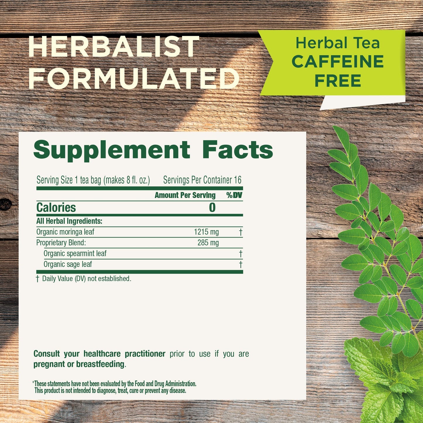 Traditional Medicinals Tea, Organic Moringa, Everyday Wellness, With Spearmint & Sage, 16 Tea Bags