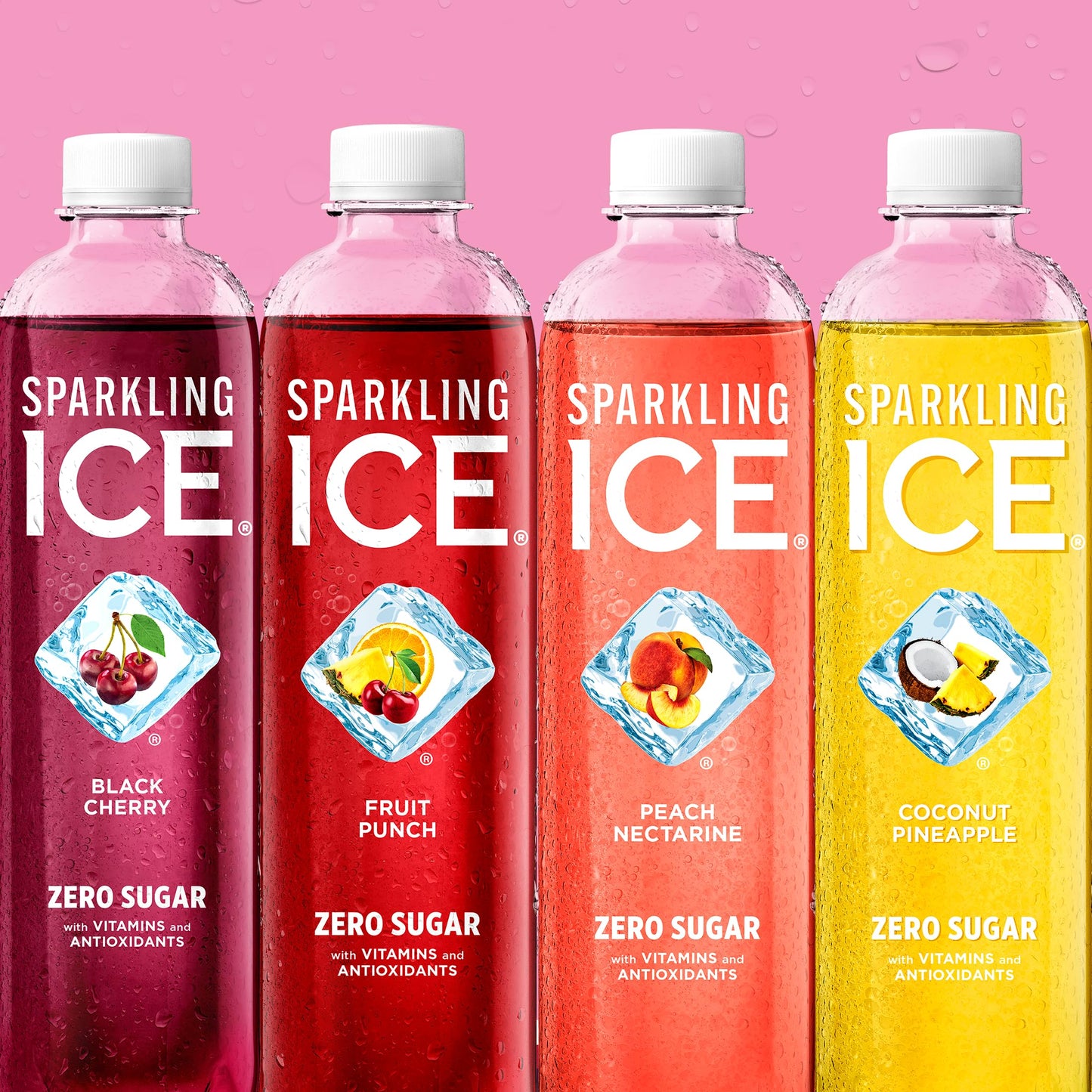 Sparkling Ice Pink Variety Pack, Flavored Sparkling Water, Zero Sugar, And Vitamins And Antioxidants, 17 Fl Oz, 12 Count (Black
