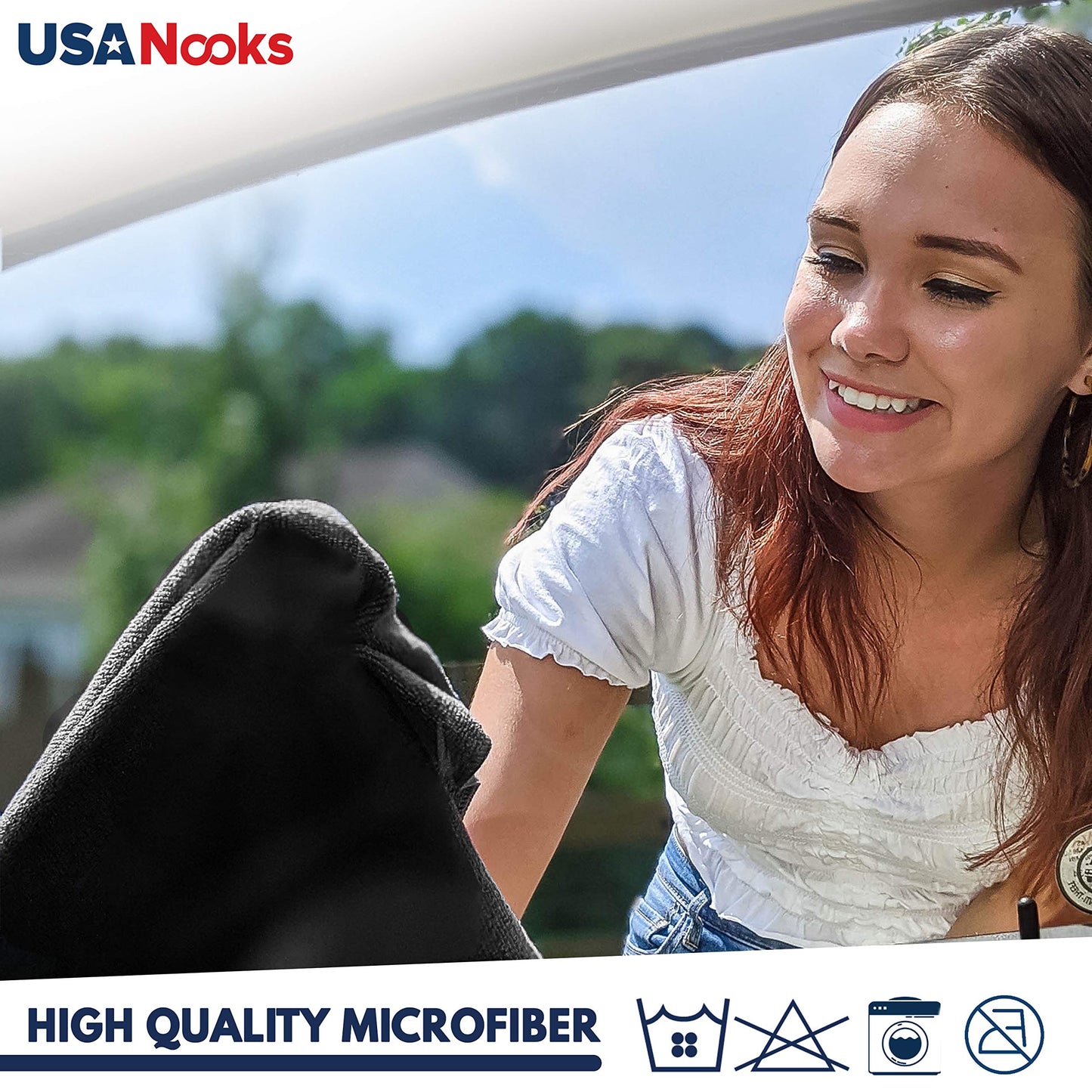 Usanooks Microfiber Cleaning Cloth - 12Pcs (16X16 Inch) High Performance - 1200 Washes, Ultra Absorbent Car Towels Traps Grime &