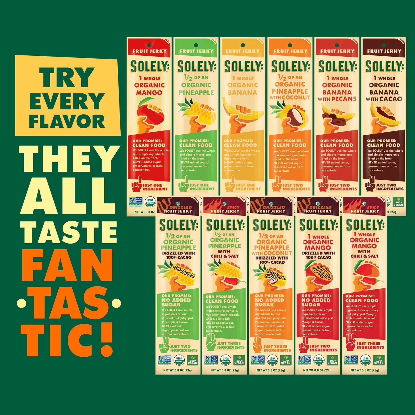 SOLELY - Organic Mango Chocolate Drizzled Fruit Jerky - 12 Individually Wrapped Strips - Fruit Leather Made from Dried Fruit - H