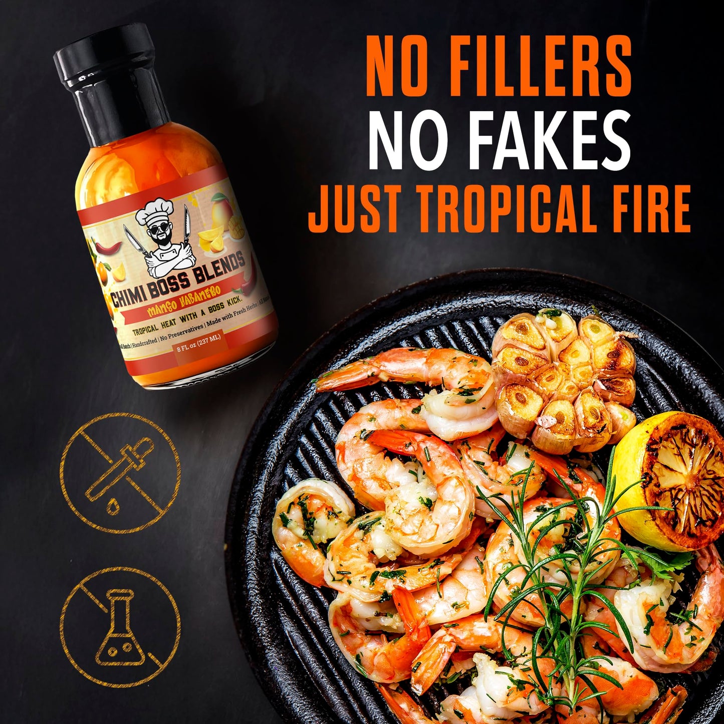 Chimi Boss Mango Habanero Sauce - Sweet-Heat Flavor Explosion for Tacos, Chicken, Pizza & More - 8 fl oz Bottle - Small Batch, U