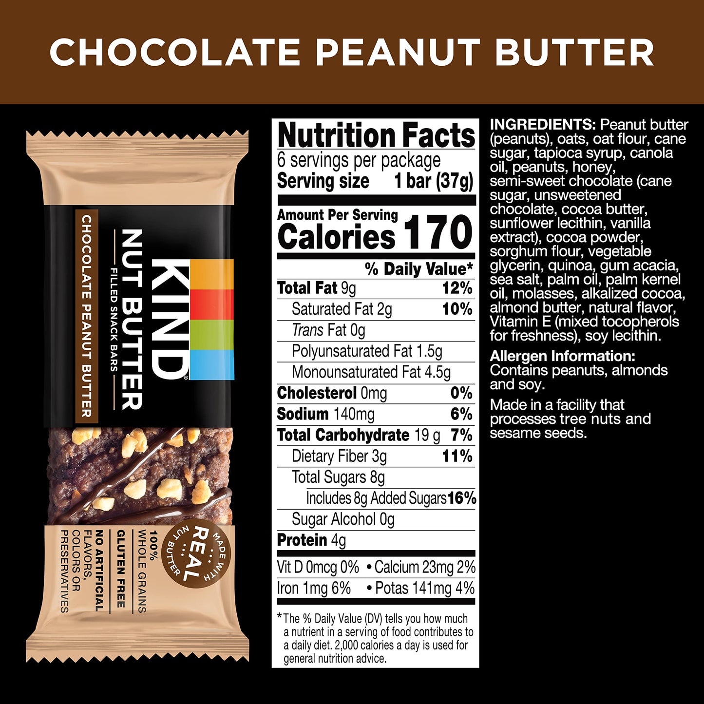 Kind Nut Butter Filled, Chocolate Peanut Butter, 6Ct