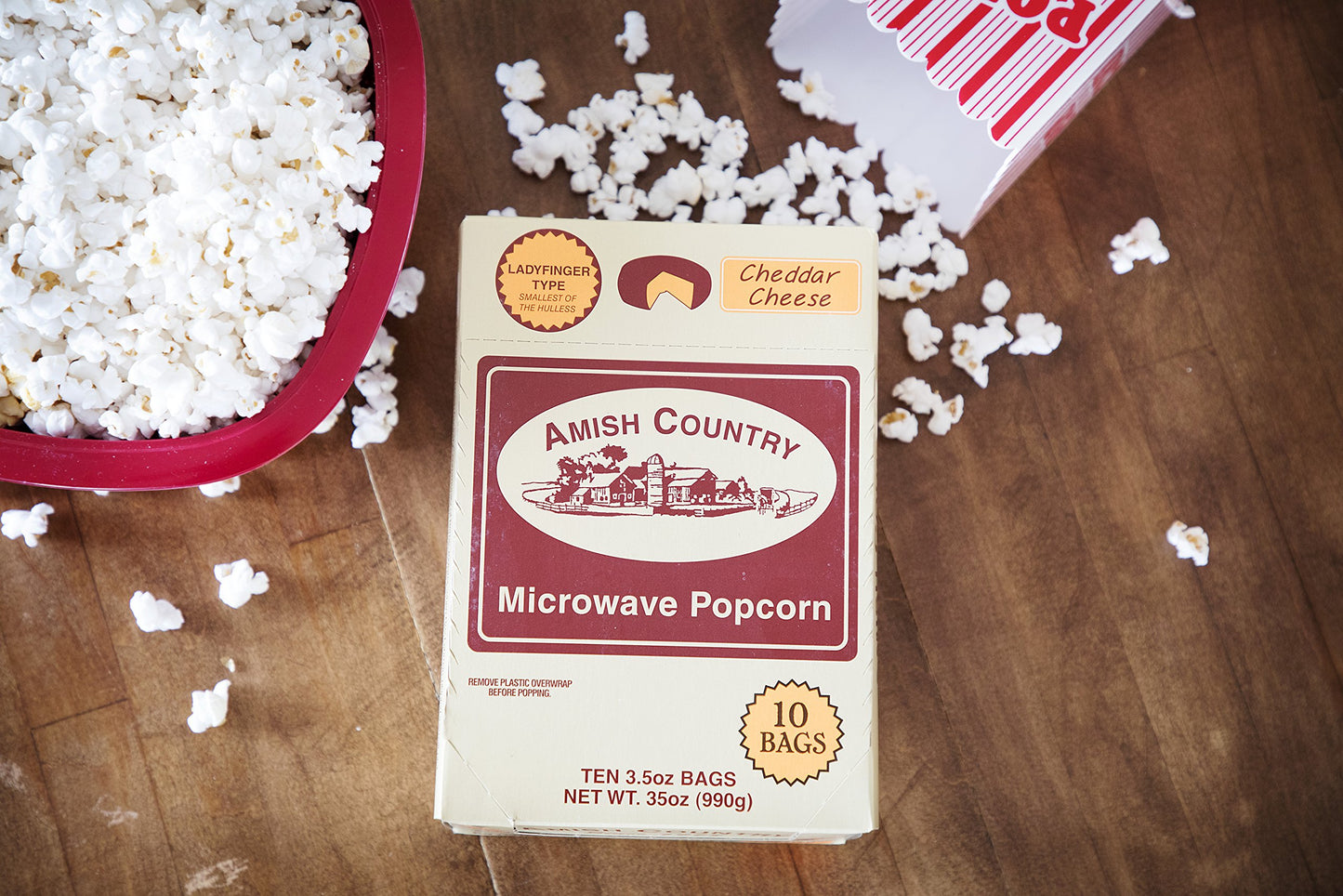 Amish Country Popcorn | Old Fashioned Microwave Popcorn | 10 Bags Cheddar Cheese Ladyfinger | Non-Gmo, Gluten Free, Microwaveabl