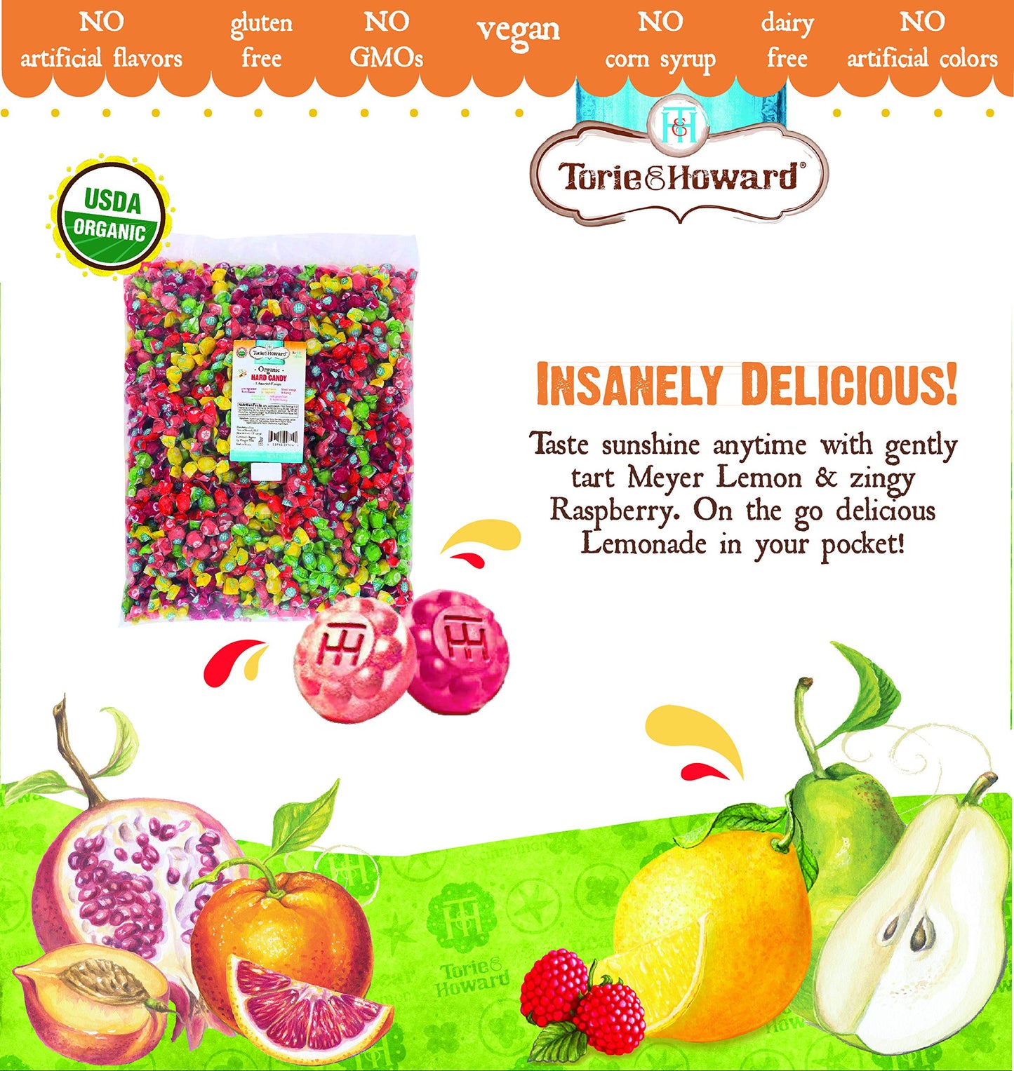 Torie and Howard Organic Hard Candy Bulk Candy, Five Assorted Flavors, 5 pound bag