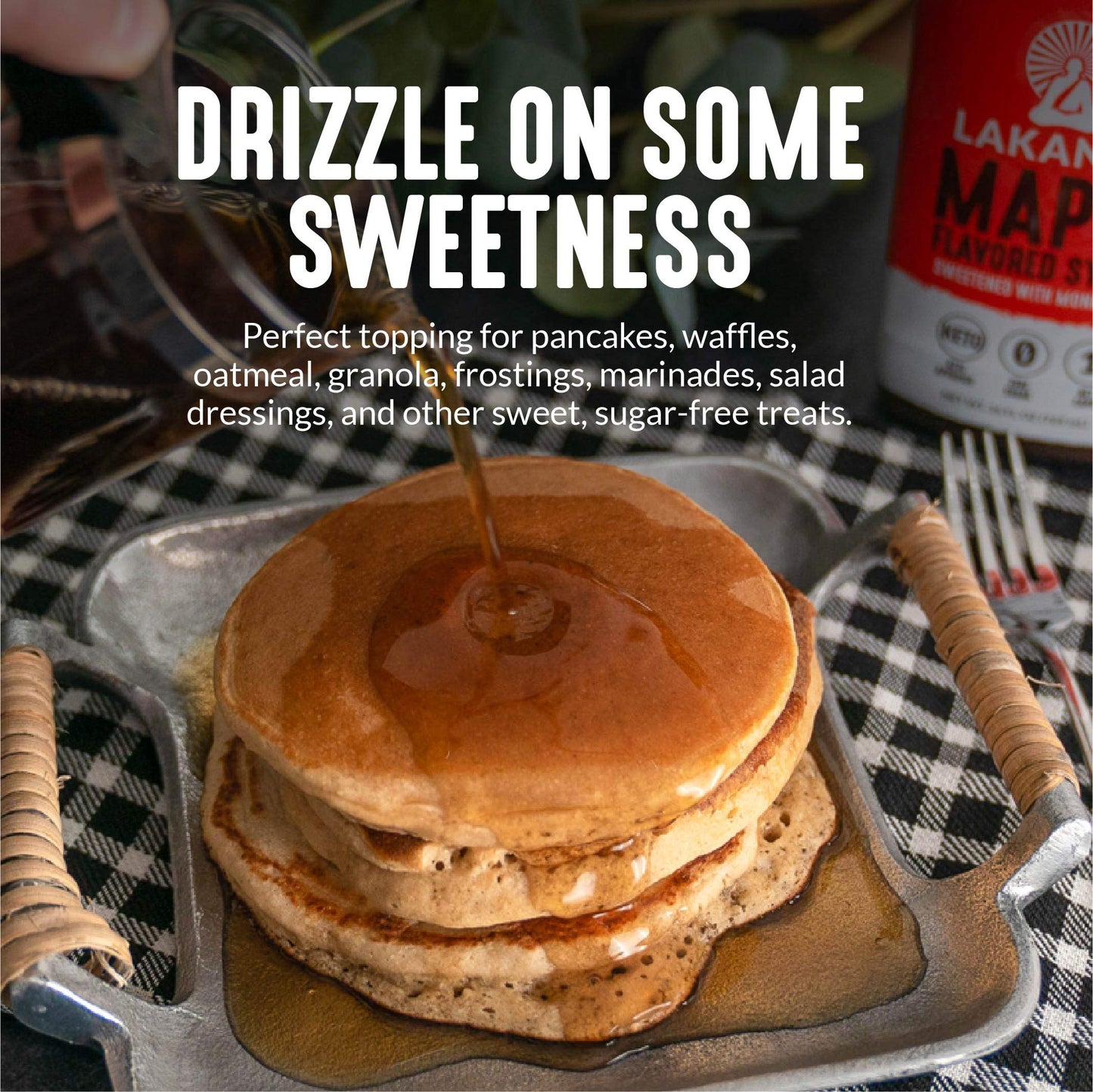 Lakanto Sugar Free Maple Syrup - Monk Fruit Sweetener  Keto Diet Friendly  Vegan  1g Net Carbs  Pancakes  Waffles  Oatmeal  Coffee  Tea  Granola  Frosting  Marinade  Dressing (26 fl oz)