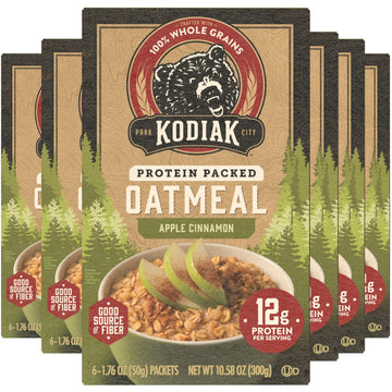 Kodiak Cakes Instant Oatmeal Packets, Apple Cinnamon, High Protein, 100% Whole Grains, 6 Boxes With 6 Packets Each (36 Packets)